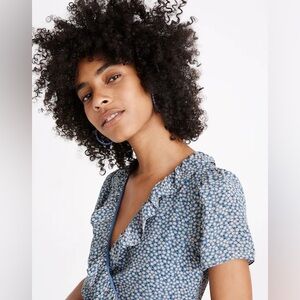 Madewell Silk Ruffle-Edge Wrap Dress in Bitsy Floral